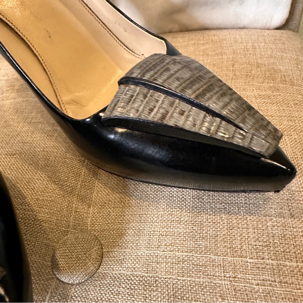 Prada Calzature Donna Vintage 2008 Heels Black Leather Snakeskin 37.5/ 7 US - Picture 8 of 16